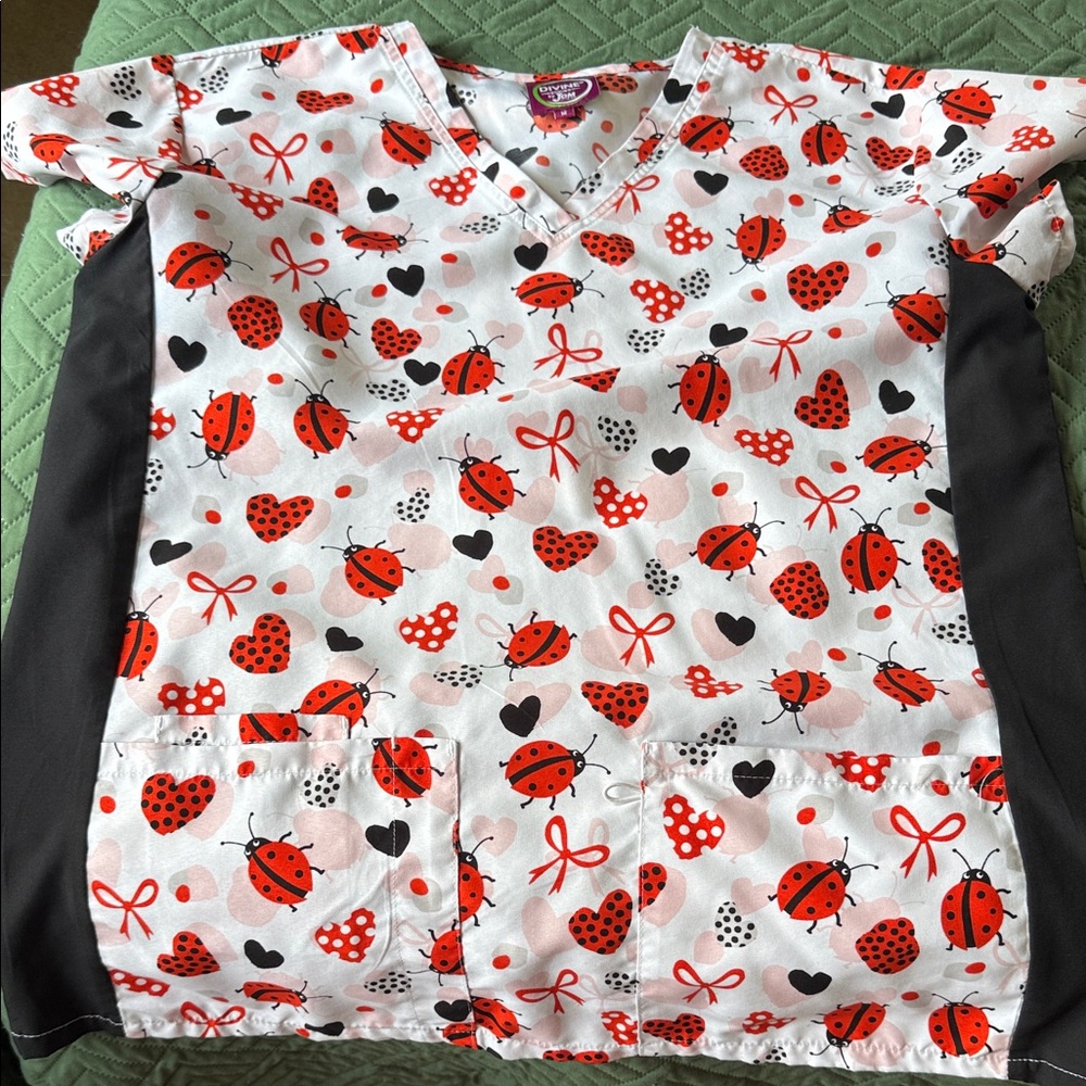 Ladybug Print Scrub Top